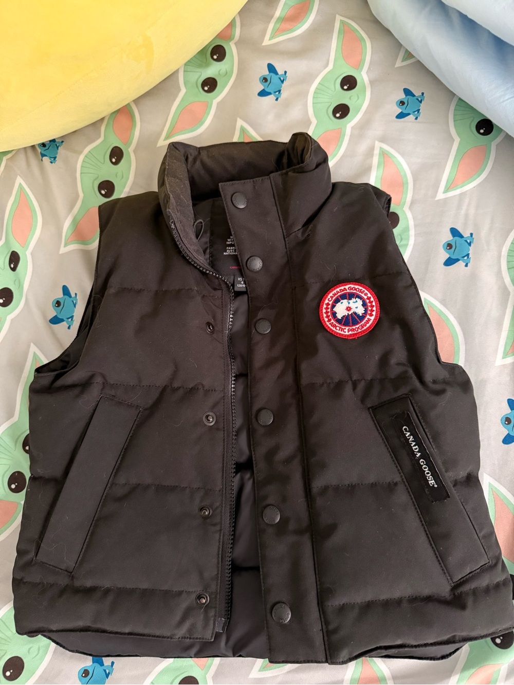 Canada Goose Black Quilted Down Vest with Red Logo Patch